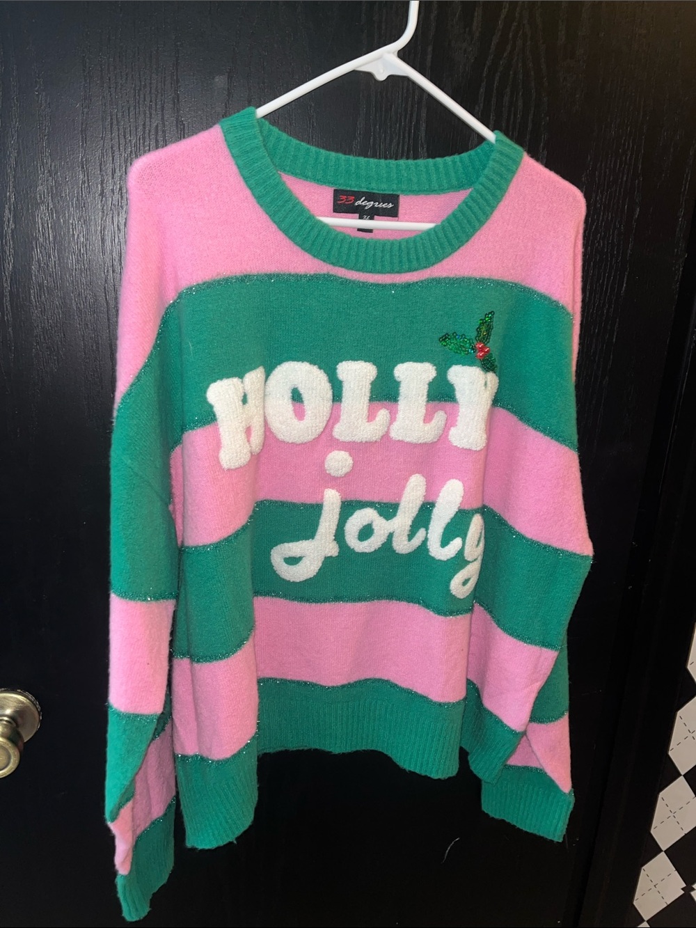 Holly Jolly Striped Crewneck Sweater - Pink & Green